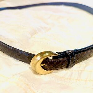 Elegant Blue 90s Snakeskin Leather Belt with Brass Buckle